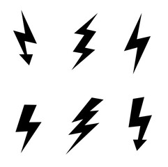 Vector set icons black Lightning bolt. collection of Thunder Icons with lightning. Electricity danger thunder. Lighting Flash isolated.