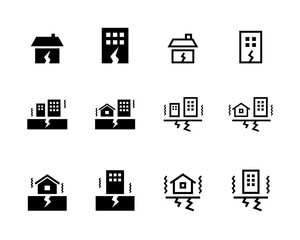 地震のアイコンのセット／イラスト／ひび割れ／被害／災害／割れる／揺れ／家／ビル／建物／ © yugoro