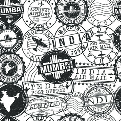Mumbai India Stamps. City Stamp Vector Art. Postal Passport Travel. Design Set Pattern.