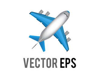 Vector white literal airplane emoji icon with blue wings and engines