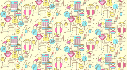 Seamless Music Doodle Pattern. Vector Illustration