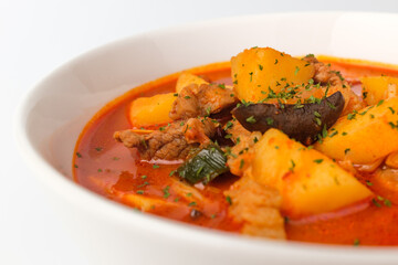Red pepper paste stew on white background