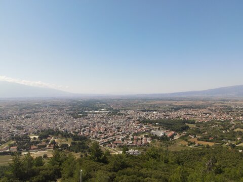 Aerial drone photo over the city of Drama, Northern Greece