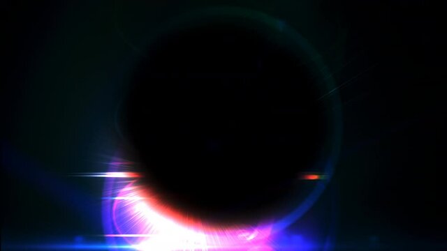 An abstract black hole surrounded by bright, changing light. Movement around