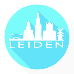 Leiden Netherlands Flat Icon Skyline Silhouette Design City Vector Art Round.