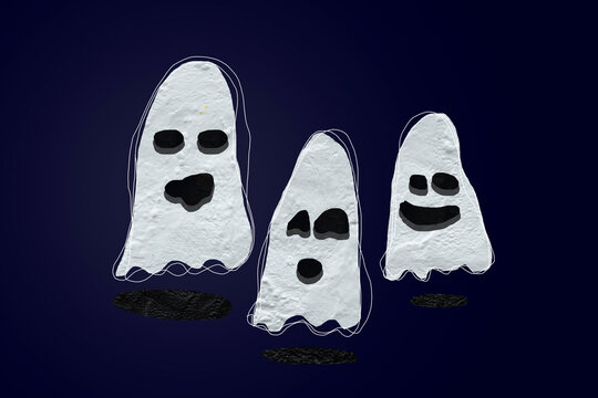 Funny and phantasmagorical Halloween ghosts, created with photo collage technique, can be cut out with the vector stroke included in the image.