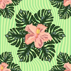 Fototapete Rund hand draw tropical flower,blossom cluster seamless pattern background © MichiruKayo