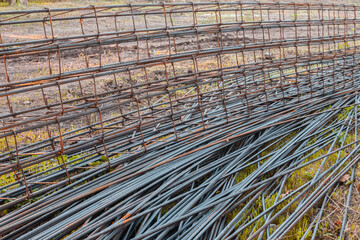 iron rebar twisted for building a house, neatly folded
