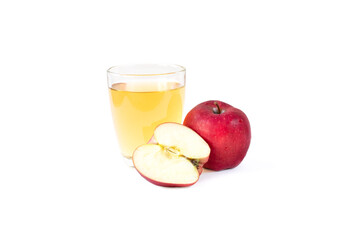 Glass of apple juice and red apple isolated on white background