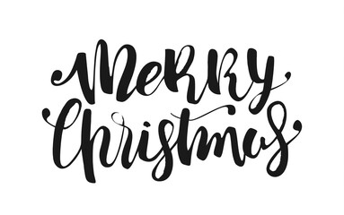 Hand drawn modern brush lettering of Merry Christmas isolated on white background.