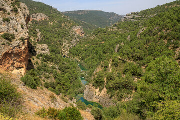 View of the Jucar river canyon from Devil's window viewpoint in the Serrania de Cuenca, Spain