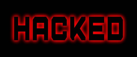 HACKED lettering with red shadow light on black background - 3D illustration