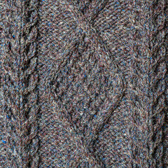 A traditional knitting pattern for a woollen sweater from the Aran Islands, Ireland. The panels of stitches represent fishing nets, ropes, cables and natural local items such as moss and honeycomb.