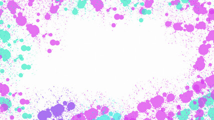 pink and blue splatter on white background.