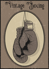 Old Boxing Gloves Retro Style Poster, Vintage Colors, Textured background 