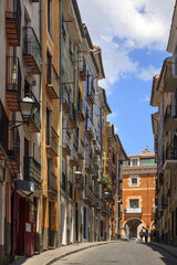 Cuenca, Spain: alley with colourful houses in the old town