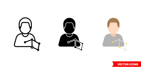 Astrophysicist icon of 3 types color, black and white, outline. Isolated vector sign symbol.