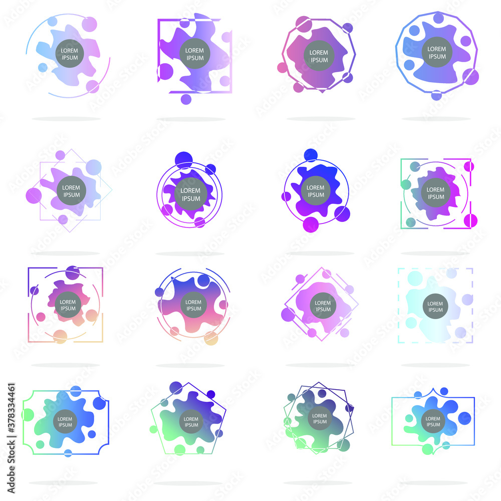 Poster modern geometric badges set. colorful vector gradient shapes composition. trendy minimal design. 3d 