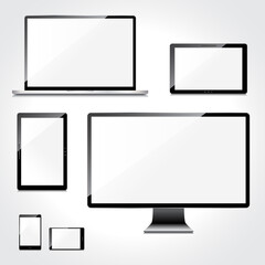 Blank screens set, isolated on white background