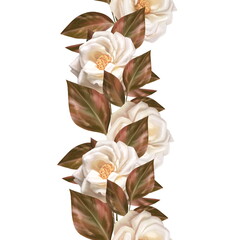 White rose Flowers. Beautiful seamless pattern. Border frame