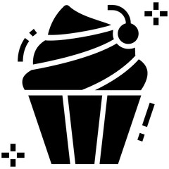 
Cake with a cherry on it, cupcake icon in glyph design.
