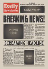 Old Newsletter Page, Breaking News Paper Template 