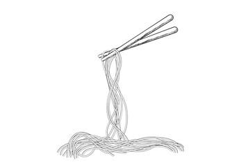 Simple Vector Hand Draw Sketch, Noodle and Chopstick 
