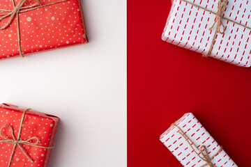 Fototapeta premium Beautiful red and white composition with Christmas gifts