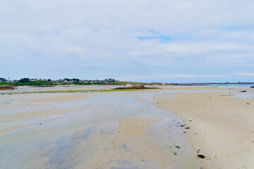 Out across the bay at low tide in the french coastal town of Landunvez, Brittany