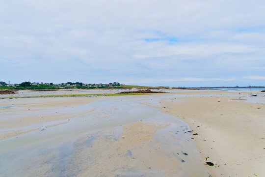 Out across the bay at low tide in the french coastal town of Landunvez, Brittany