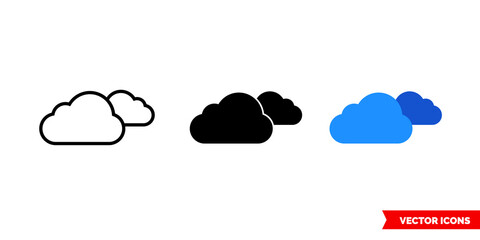 Clouds icon of 3 types color, black and white, outline. Isolated vector sign symbol.