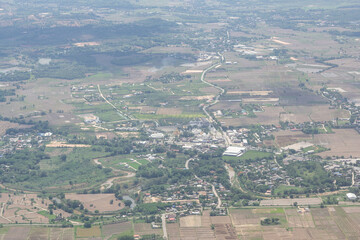 Landscape from the window view on airplane