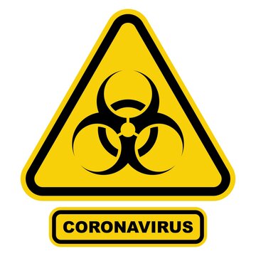 Coronavirus warning sign in a triangle. Global epidemic of SARS-CoV-2 Covid-19. Vector illustration