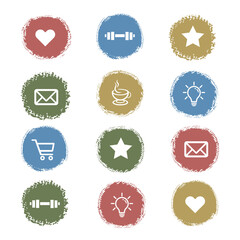 Set of round stickers with everyday expressions for social media, chat, messages, mobile and web apps, online communication, networking, web design, labels and printed material.