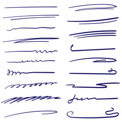 Set of handmade lines, brush lines, underlines. Hand-drawn collection of doodle style various shapes. Art Lines. Isolated on white. Vector illustration