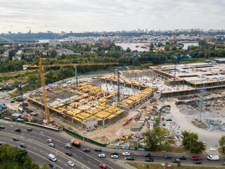 Obraz premium Aerial drone view. Construction of a large shopping center