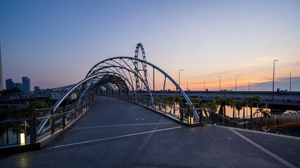Helix bridge at dusk, Singapore.
