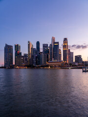 Vertical image of Singapore cityscape at magic hour.