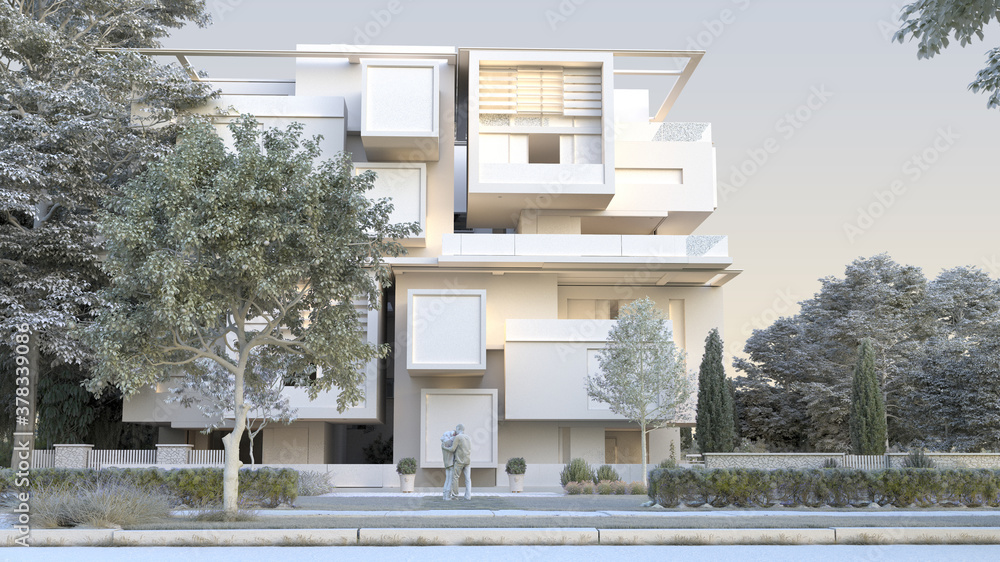Aufkleber modern apartment building architecture model