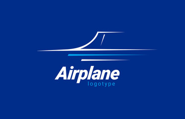 Airplane logo flight plane silhouette white color blue background