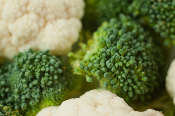 Cabbage, Broccoli and cauliflower. Vegetables close-up. Macro photo.