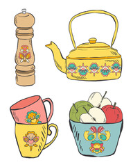 Colorful Hand drawn Kitchen Utensils, vector illustrations