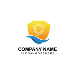 Sun with shield Vector illustration Icon Logo Template design