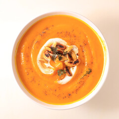pumpkin soup on white background