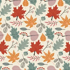 Vector colorful autumn natural seamless pattern with fall leaves and berries. © Andrei