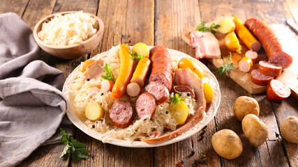 sauerkraut-cabbage, potato and sausage
