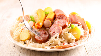 sauerkraut-cabbage, potato and sausage