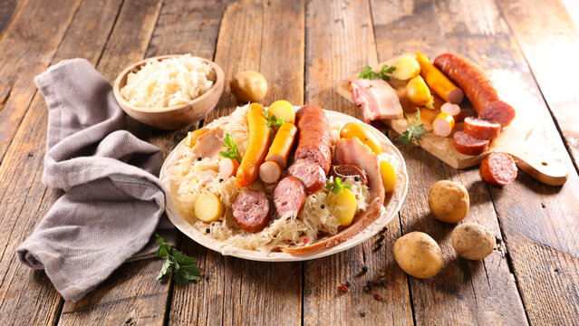sauerkraut-cabbage, potato and sausage