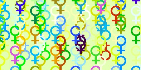 Light Multicolor vector backdrop with woman's power symbols.