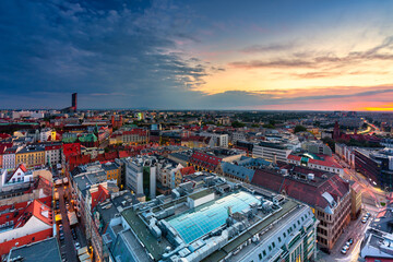 Cityscape of Wrocław old town at sunset. Poland